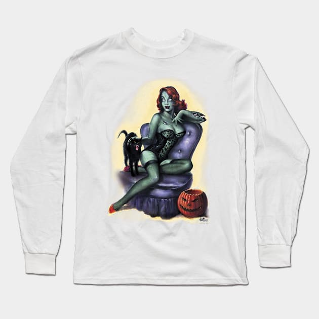 Zombie Girl Pin Up Long Sleeve T-Shirt by monstermangraphic